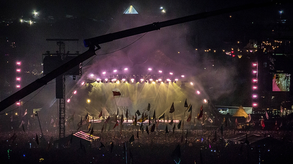 View of Glastonbury festival's Pyramid Stage during Adele's headline 2016 set